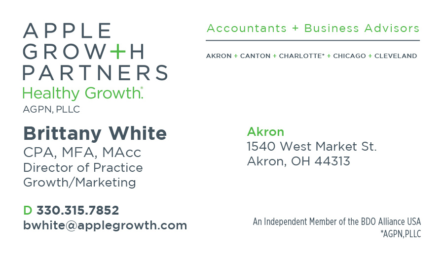 Example front of business card